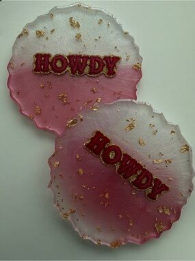 Pink Ombre Resin Coasters with Gold Flakes - HOWDY